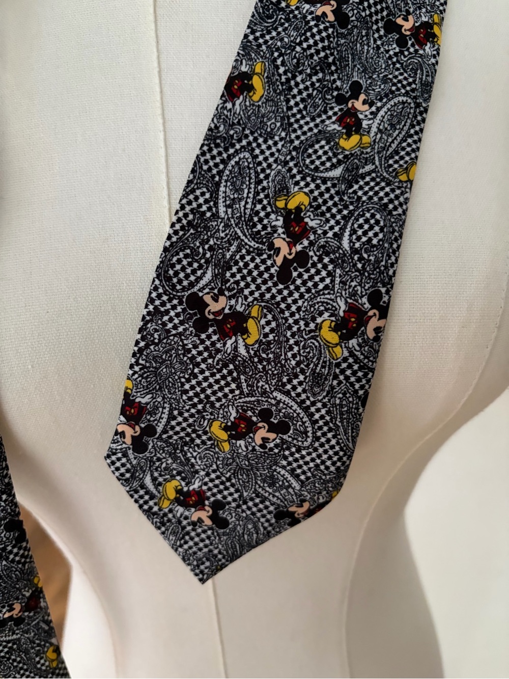 Disney Black White Tie with Yellow and Red Mickey Print